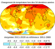 carte changement de température sur 50 ans